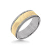 Triton 8MM Grey Tungsten Carbide Ring - Vertical Satin 14K Yellow Gold Insert with Round Edge