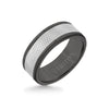 Triton 8MM Black Tungsten Carbide Ring - Criss Cross 14K White Gold Insert with Round Edge