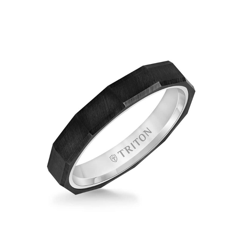 Triton 4MM Tungsten Carbide + 14K Gold Ring - Faceted Pattern 14K Gold Interior
