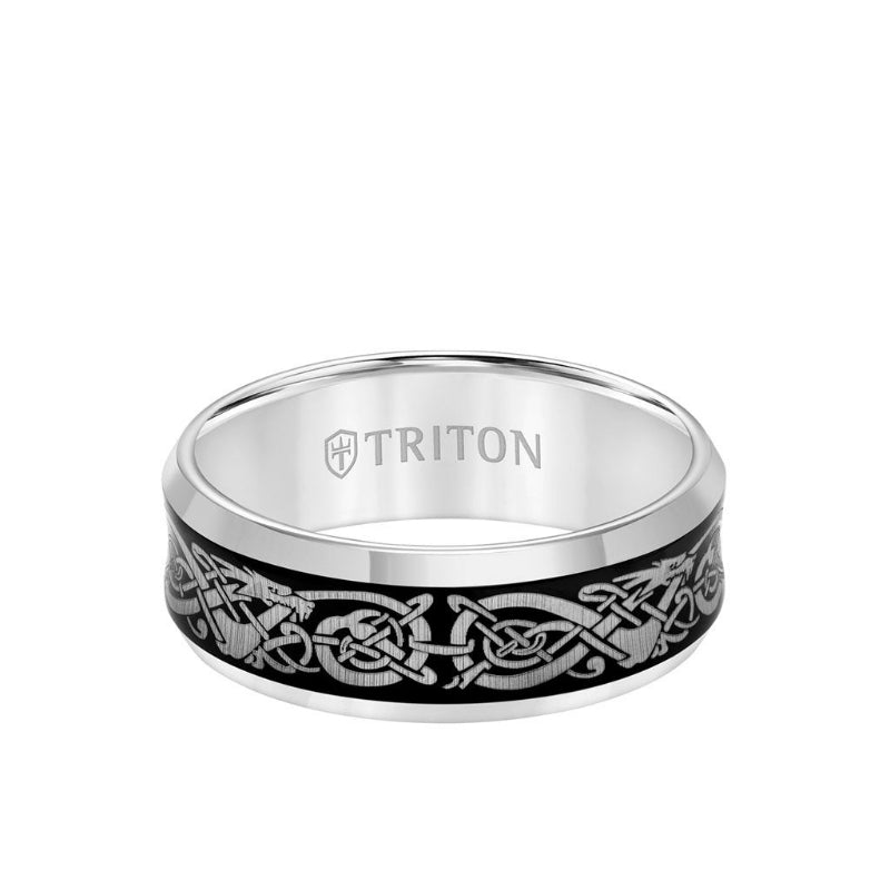 Triton 8MM Tungsten Carbide Ring - Laser Cut Concave Center and Bevel Edge