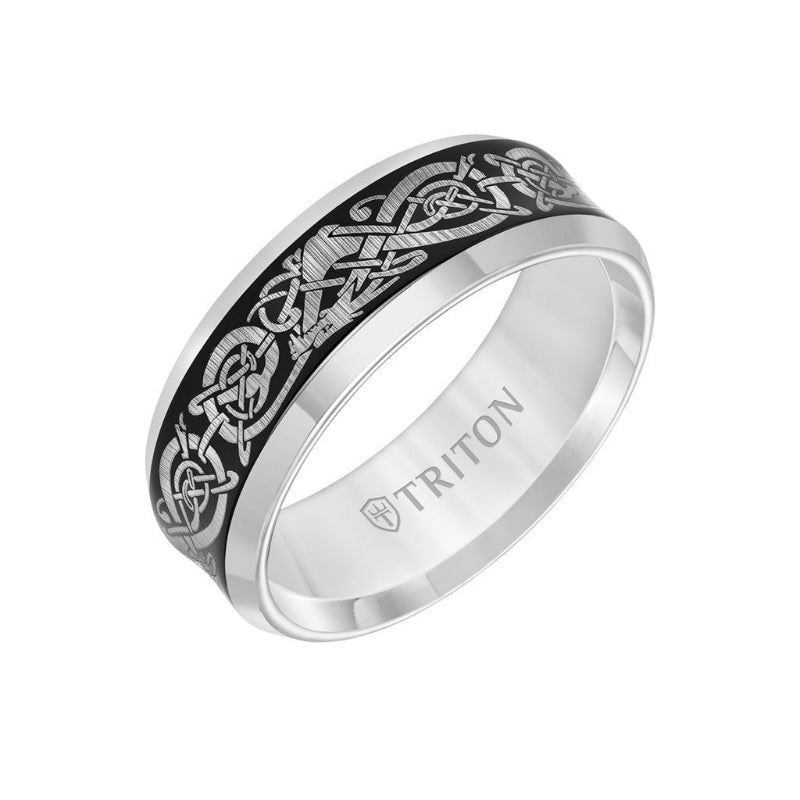 Triton 8MM Tungsten Carbide Ring - Laser Cut Concave Center and Bevel Edge