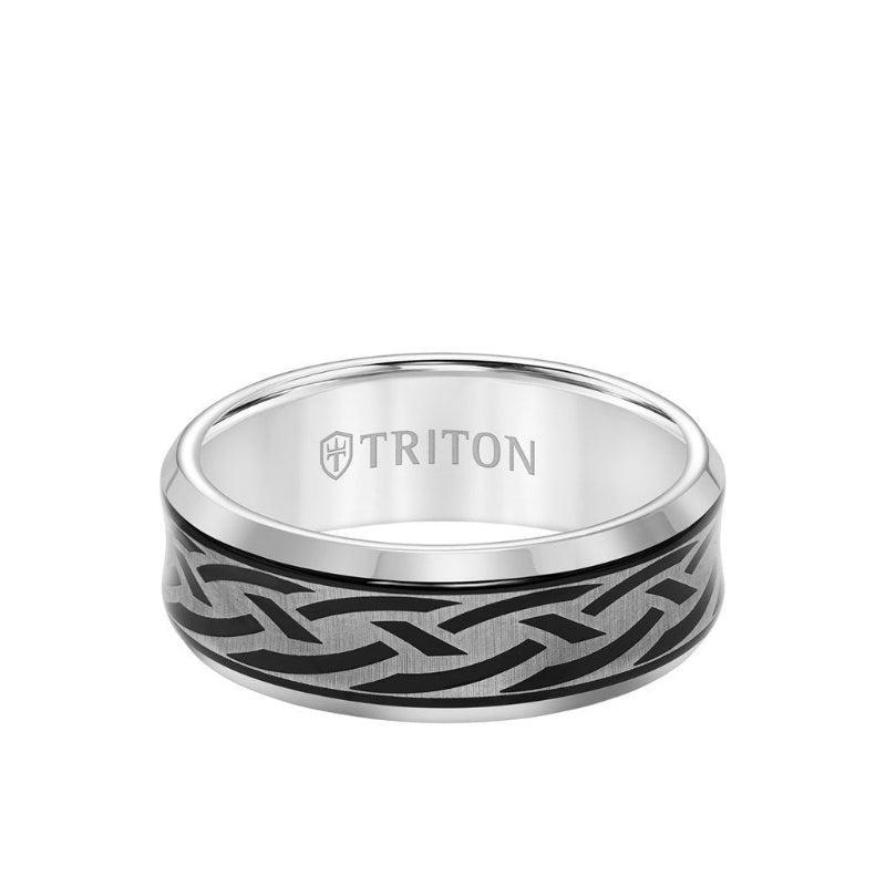 Triton 8MM Tungsten Carbide Ring - Laser Cut Center and Bevel Edge