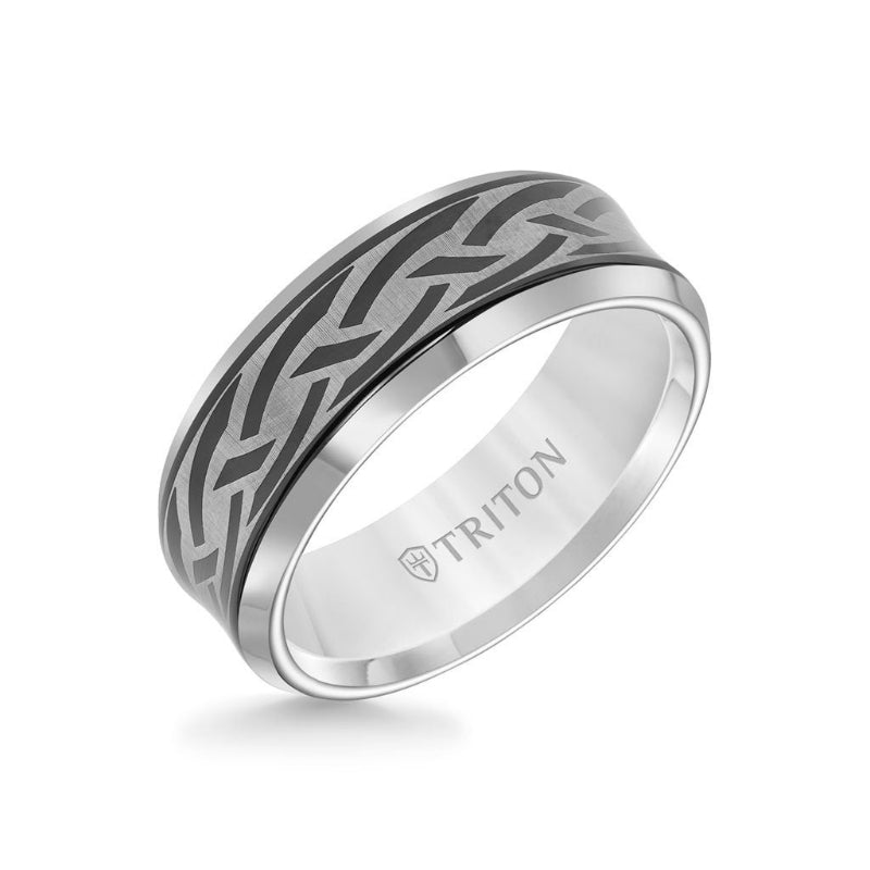 Triton 8MM Tungsten Carbide Ring - Laser Cut Center and Bevel Edge