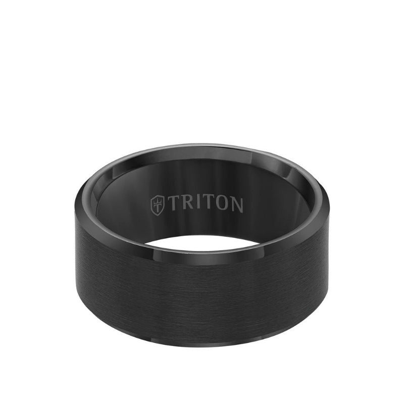 Triton 10MM Tungsten Carbide Ring - Satin Center and Bevel Edge