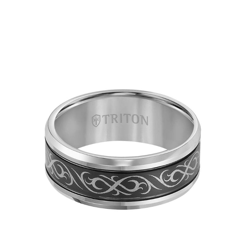 Triton 9MM Tungsten Carbide Ring - Laser Cut Center and Round Edge