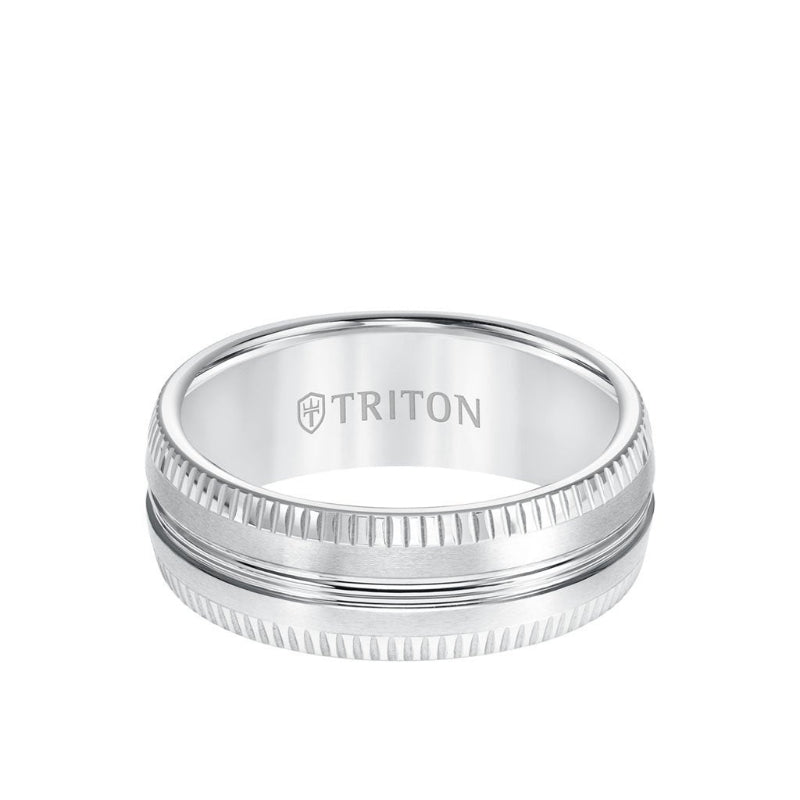 Triton 8MM Tungsten Carbide Ring - Horizontal Center Lines and Coin Edge