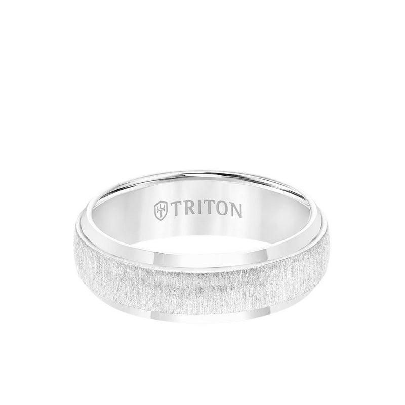 Triton 7MM Tungsten Carbide Ring - Brushed Vertical Center and Round Edge