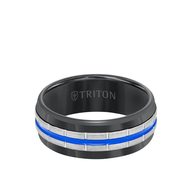 Triton 8.5MM Tungsten Carbide Ring - Center Stripe and Flat Edge
