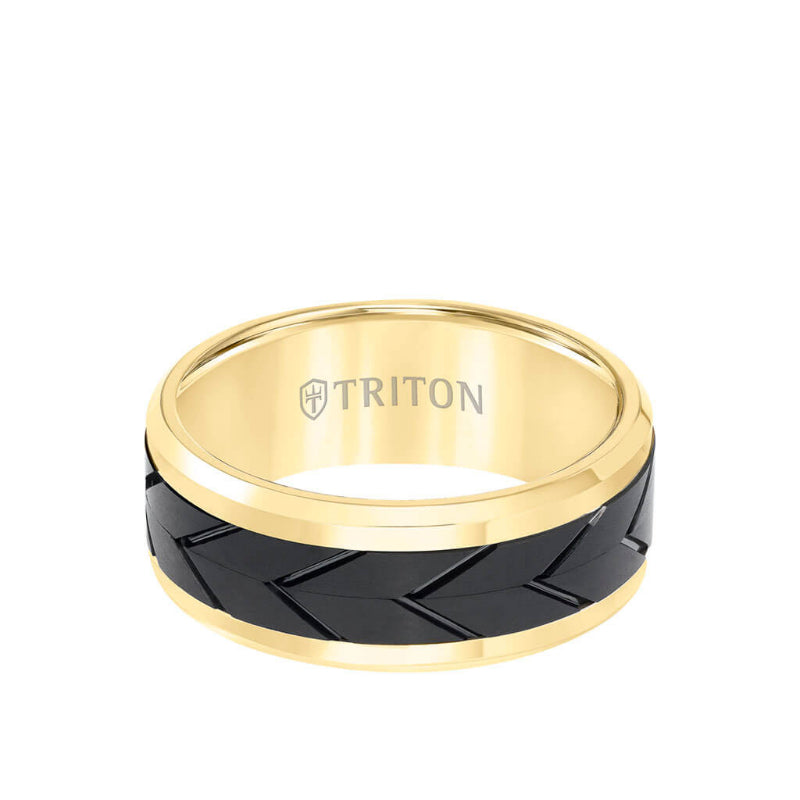 Triton 8MM Tungsten Carbide Ring - Black Tire Tread Center and Bevel Edge