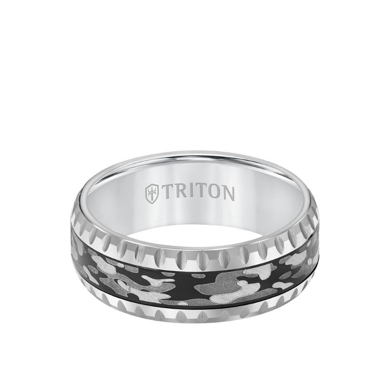 Triton 8MM Tungsten Carbide Ring - Camo Pattern and Round Edge