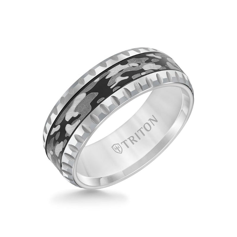 Triton 8MM Tungsten Carbide Ring - Camo Pattern and Round Edge