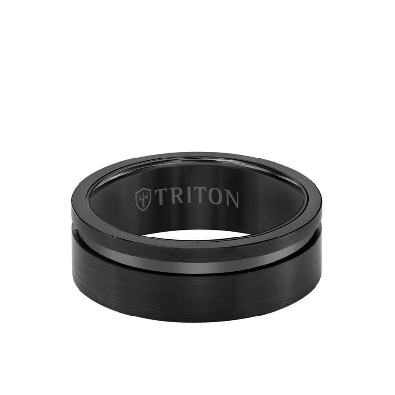 Triton 8MM Tungsten Carbide Ring - Satin Finish and Asymmetrical Channel