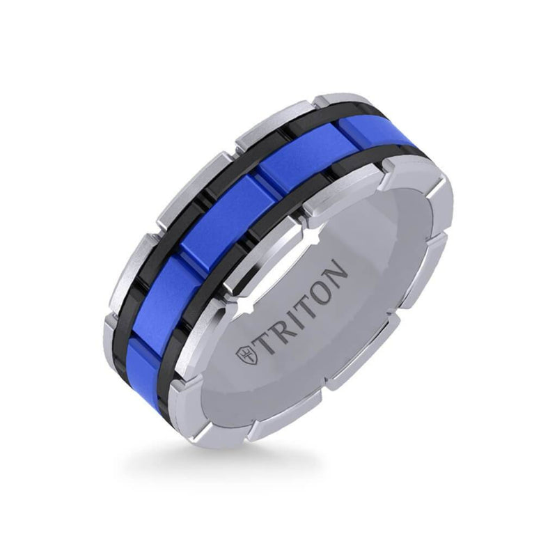 Triton 8MM Tungsten Carbide Ring - Ceramic Center Stitch Design