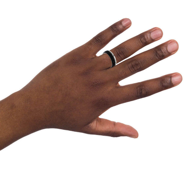 Triton 7MM Damascus Steel & Forged Carbon Ring - Dome Profile & Asymmetrical Channel with Groove