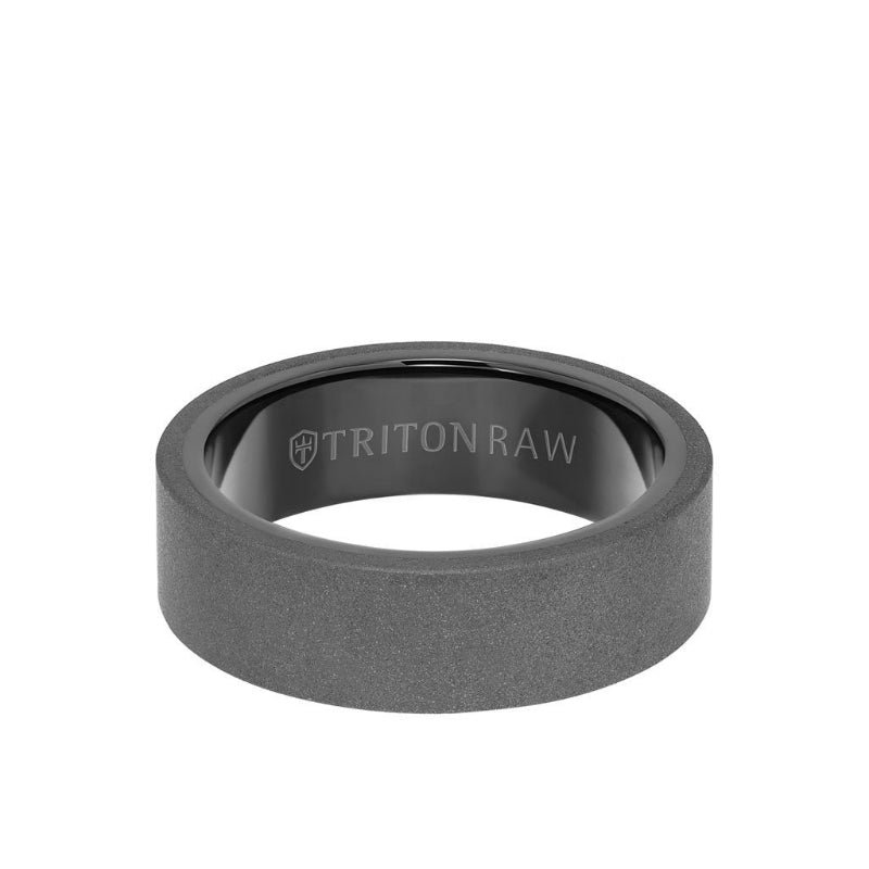 Triton 7MM Tungsten RAW Ring - Sandblasted With Inside Shine and Flat Edge