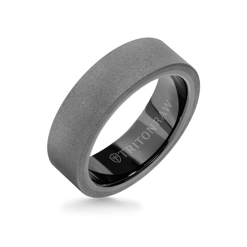 Triton 7MM Tungsten RAW Ring - Sandblasted With Inside Shine and Flat Edge