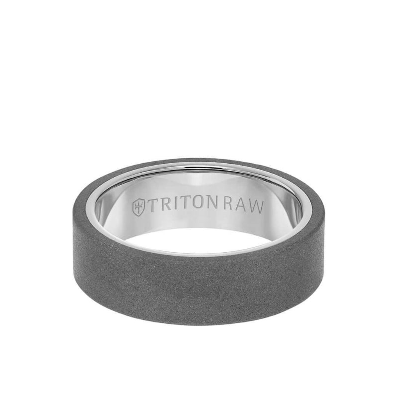 Triton 7MM Tungsten RAW Ring - Sandblasted With Inside Shine and Flat Edge