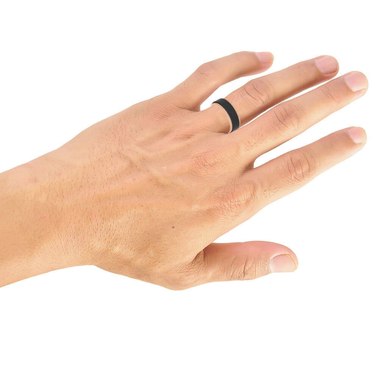 Triton 8MM Tungsten RAW Black DLC + 14K Rose Gold Ring - Flat Profile and Step Edge