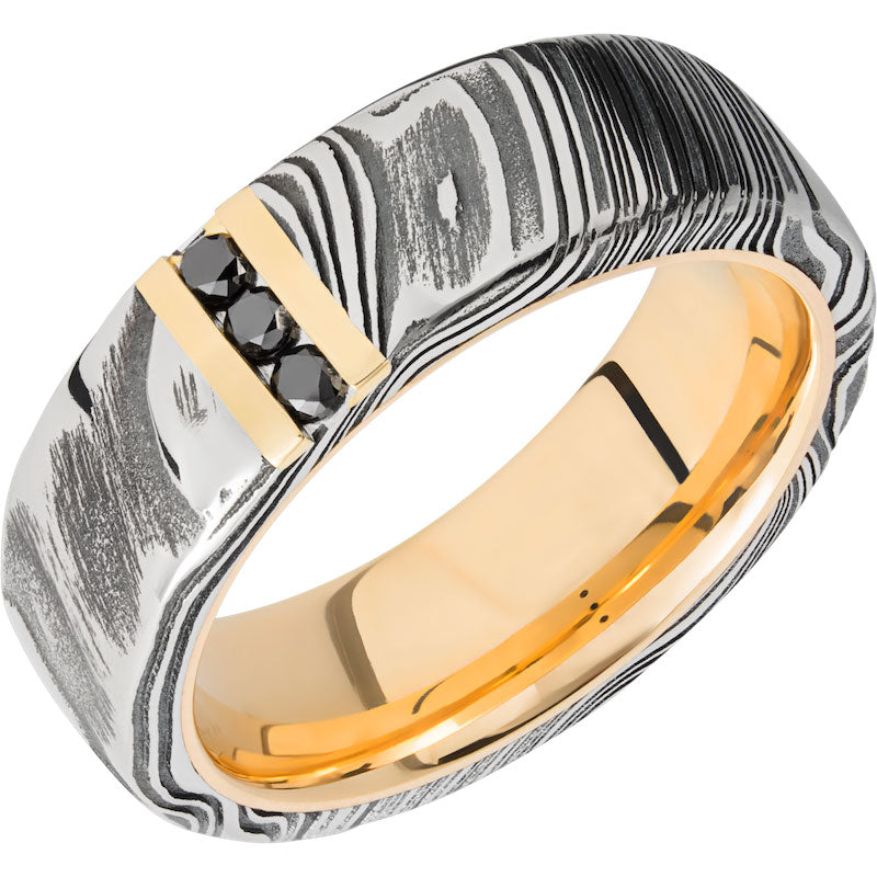 Lashbrook Black White & Yellow Damascus Steel Diamond 7mm Men's Wedding Band