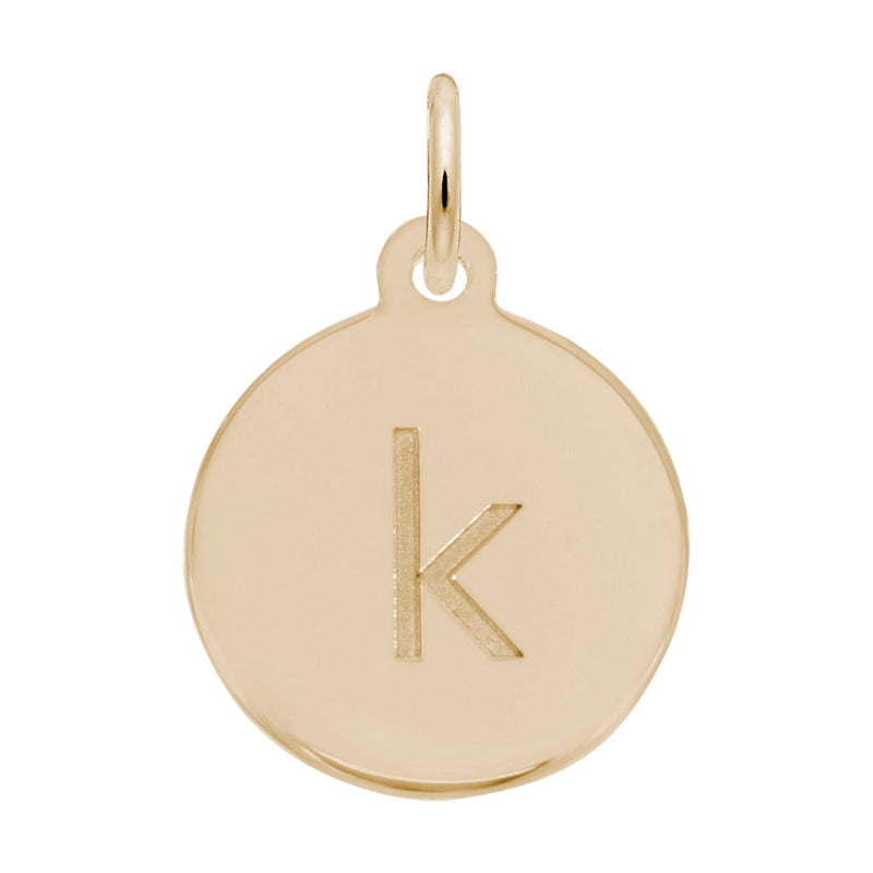 Rembrandt 10k Gold Yellow Petite Initial Disc - Lower Case Block K