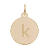 Rembrandt 10k Gold Yellow Petite Initial Disc - Lower Case Block K