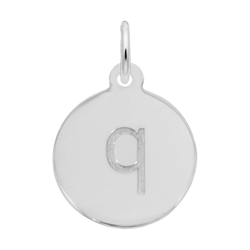 Rembrandt Sterling Silver White Petite Initial Disc - Lower Case Block Q