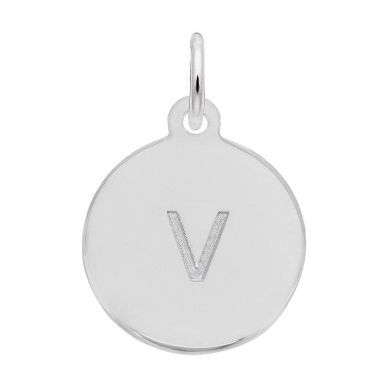 Rembrandt Sterling Silver White Petite Initial Disc - Lower Case Block V