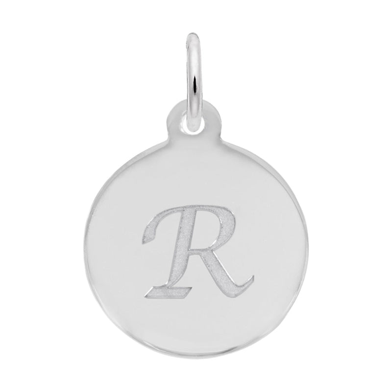 Rembrandt Sterling Silver White Petite Initial Disc - Script R