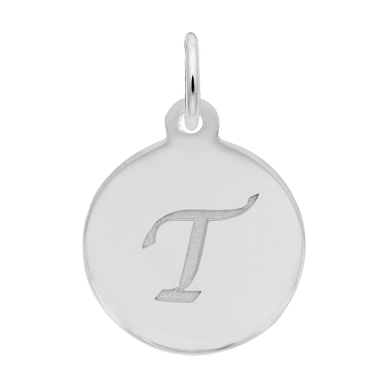 Rembrandt Sterling Silver White Petite Initial Disc - Script T