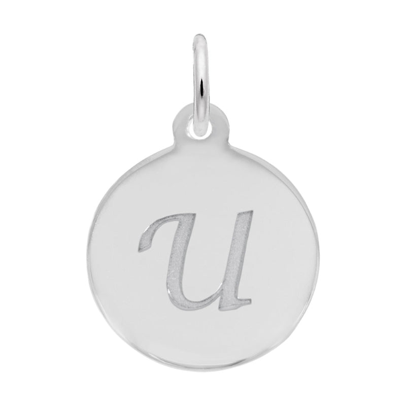 Rembrandt Sterling Silver White Petite Initial Disc - Script U