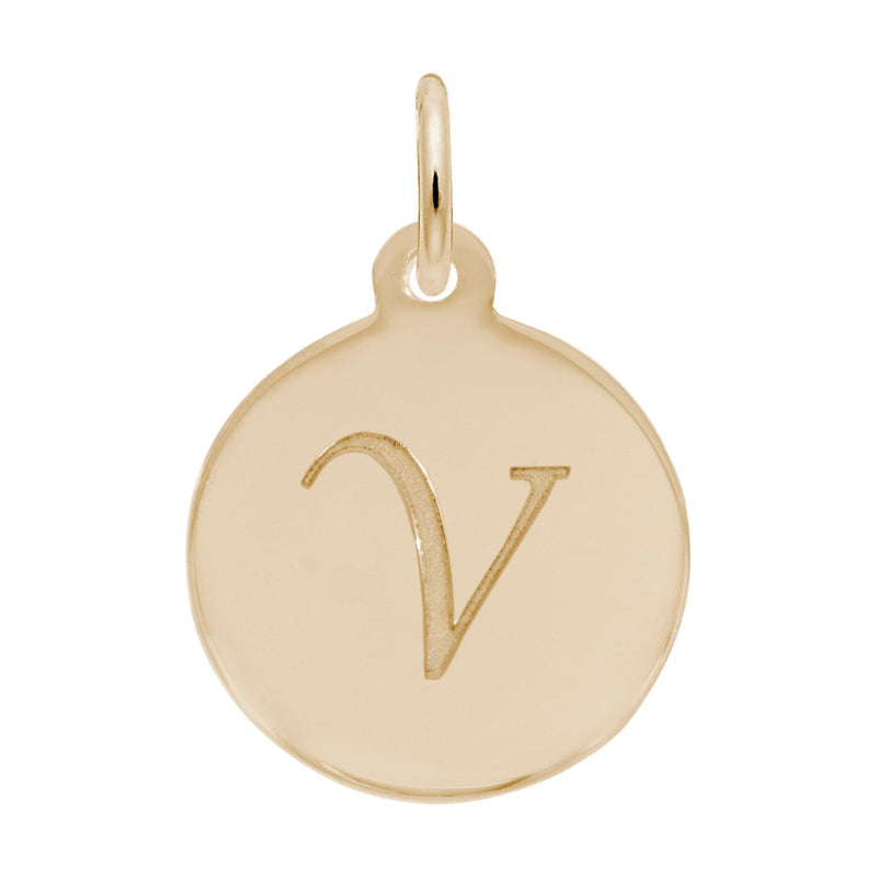 Rembrandt 14k Yellow Gold Petite Initial Disc - Script V