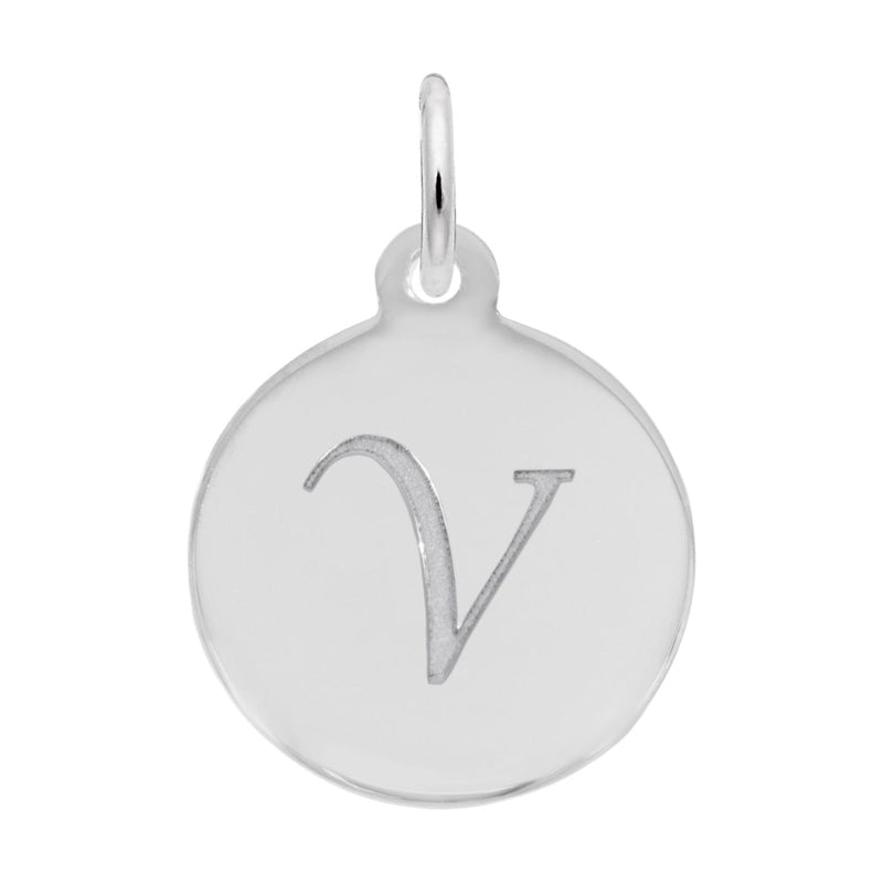 Rembrandt Sterling Silver White Petite Initial Disc - Script V