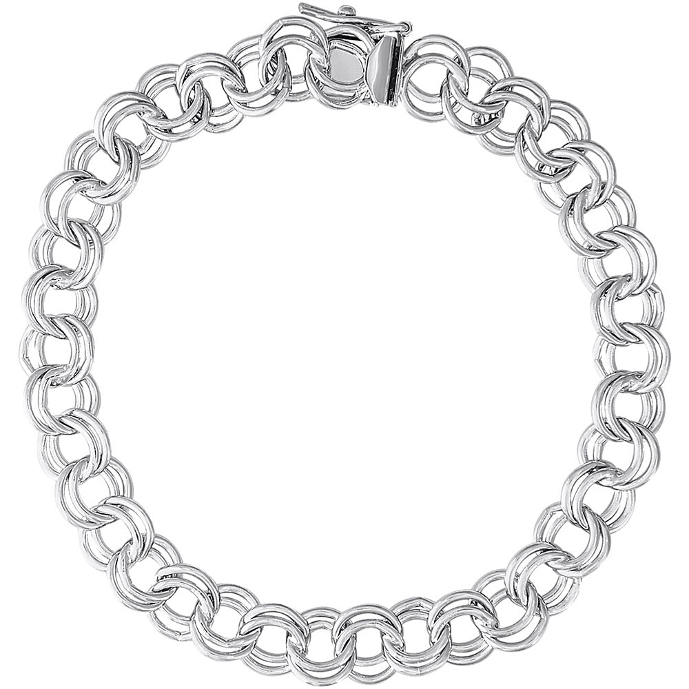 Rembrandt Charms Large Double Link Curb Classic Bracelet Sterling Silver