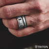 Triton 8MM Tungsten Black Sapphire Ring - Vertical Channel Set Silver Satin Finish and Bevel Edge