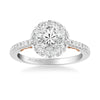 Artcarved Bridal Semi-Mounted with Side Stones Classic Lyric Halo Engagement Ring Hazel 18K White Gold Primary & Rose Gold