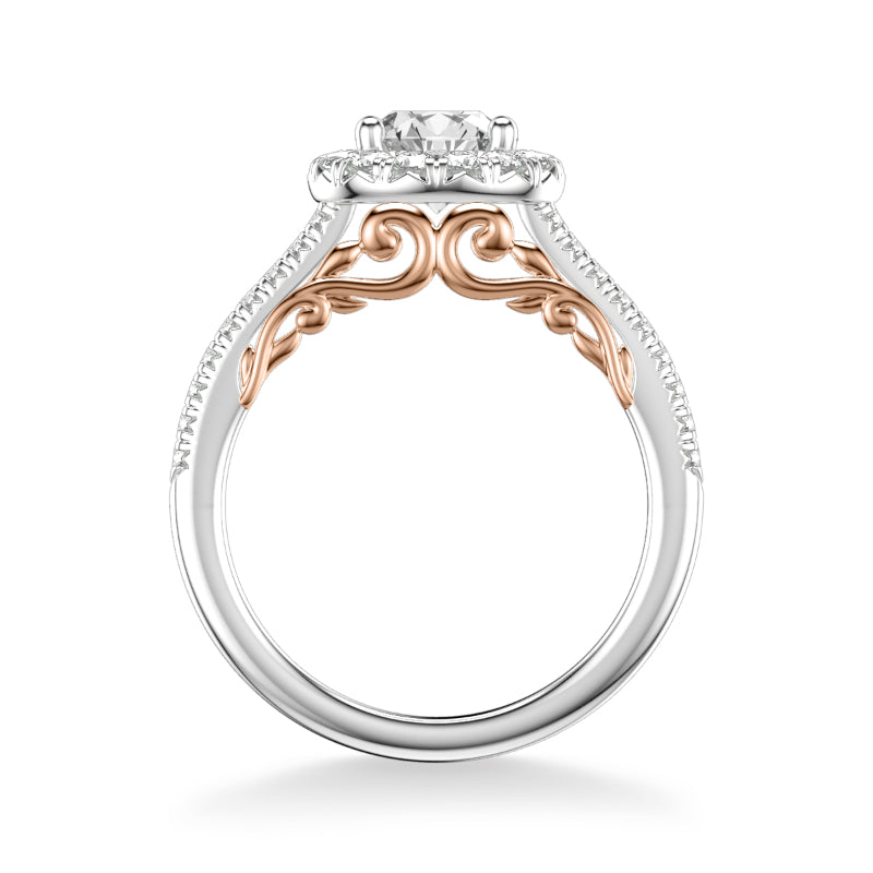 Artcarved Bridal Mounted with CZ Center Classic Lyric Halo Engagement Ring Hazel 18K White Gold Primary & Rose Gold