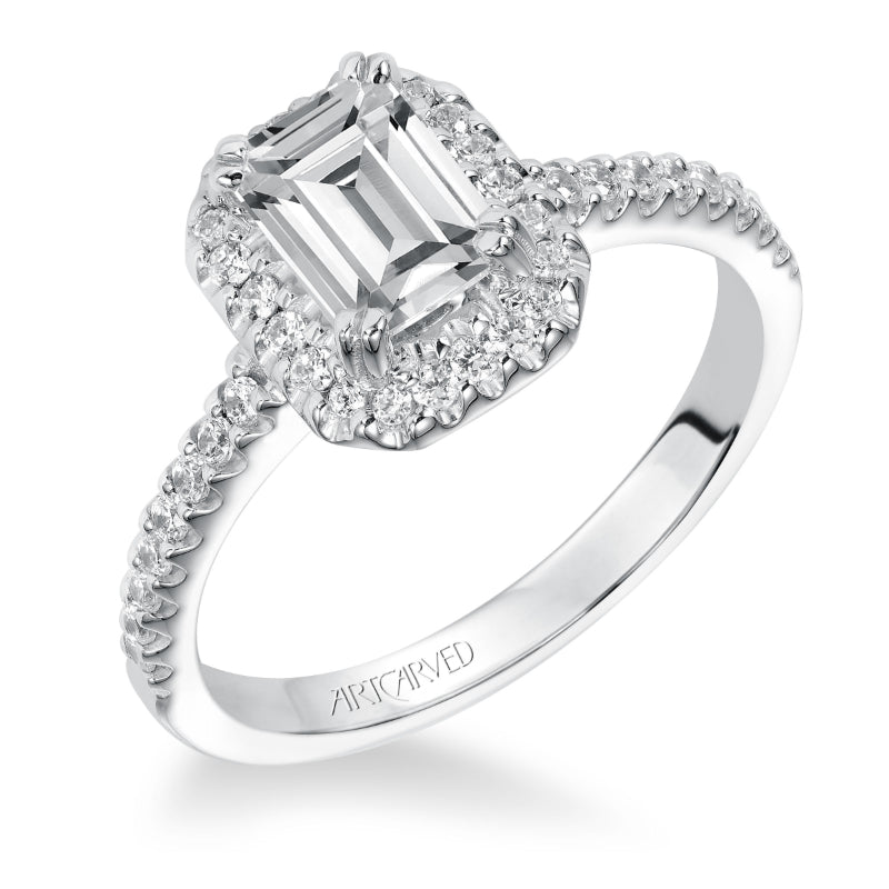 Artcarved Bridal Mounted with CZ Center Classic Halo Engagement Ring Annie 14K White Gold