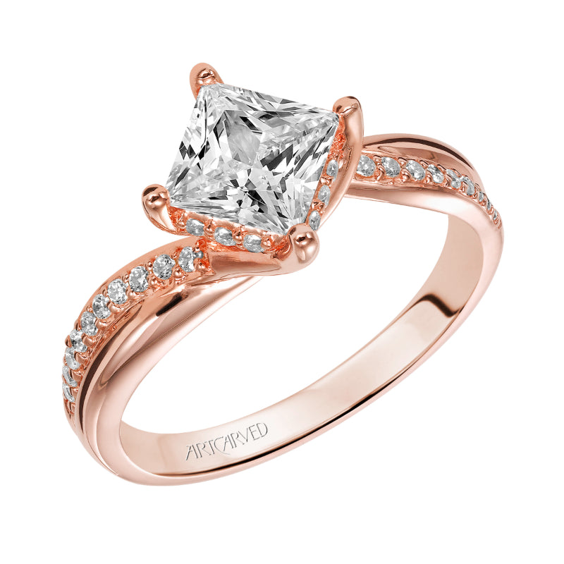 Artcarved Bridal Mounted with CZ Center Contemporary Twist Diamond Engagement Ring Stella 14K Rose Gold