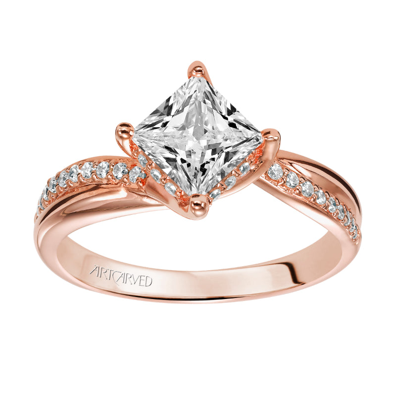 Artcarved Bridal Mounted with CZ Center Contemporary Twist Diamond Engagement Ring Stella 14K Rose Gold