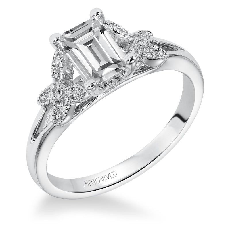 Artcarved Bridal Mounted with CZ Center Vintage Engagement Ring Camila 14K White Gold