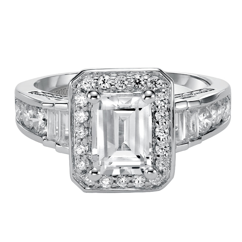 Artcarved Bridal Mounted with CZ Center Contemporary Halo Engagement Ring Simone 14K White Gold