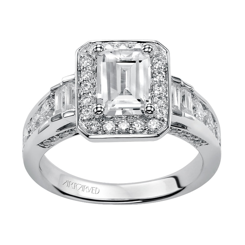 Artcarved Bridal Semi-Mounted with Side Stones Contemporary Halo Engagement Ring Simone 14K White Gold