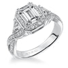 Artcarved Bridal Semi-Mounted with Side Stones Contemporary Halo 3-Stone Engagement Ring Nadine 14K White Gold