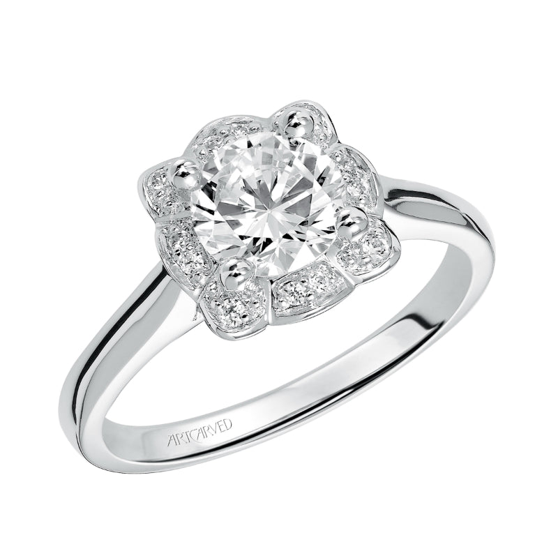 Artcarved Bridal Semi-Mounted with Side Stones Contemporary Halo Engagement Ring Marissa 14K White Gold