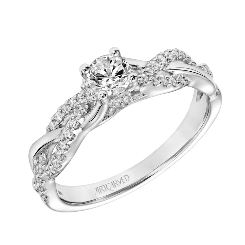 Artcarved Bridal Semi-Mounted with Side Stones Contemporary One Love Engagement Ring Virginia 18K White Gold
