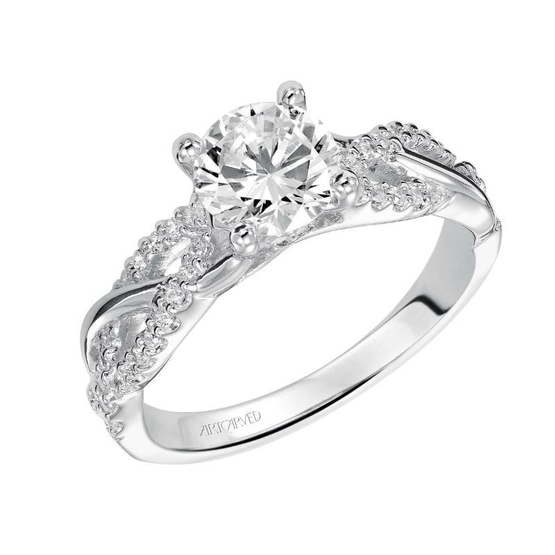 Artcarved Bridal Mounted with CZ Center Contemporary Twist Diamond Engagement Ring Virginia 14K White Gold