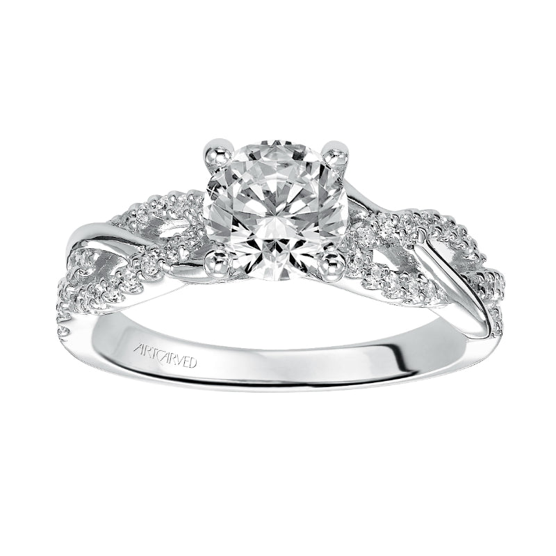 Artcarved Bridal Mounted with CZ Center Contemporary Twist Diamond Engagement Ring Virginia 14K White Gold