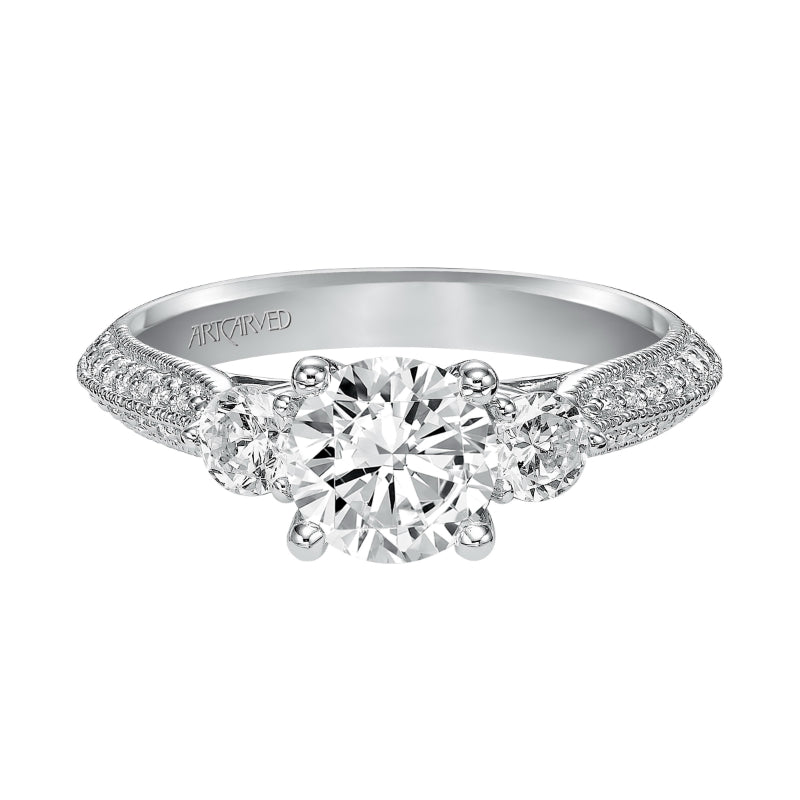 Artcarved Bridal Semi-Mounted with Side Stones Vintage 3-Stone Engagement Ring Bridget 14K White Gold