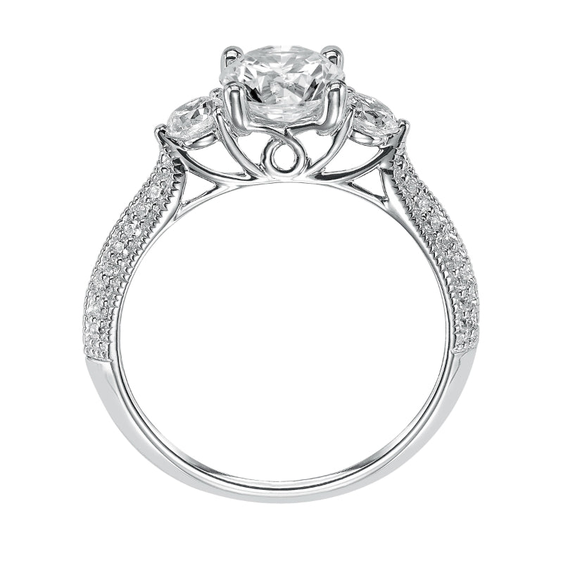 Artcarved Bridal Mounted with CZ Center Vintage 3-Stone Engagement Ring Bridget 14K White Gold
