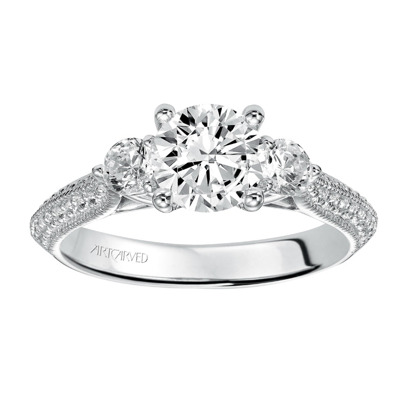 Artcarved Bridal Mounted with CZ Center Vintage 3-Stone Engagement Ring Bridget 14K White Gold